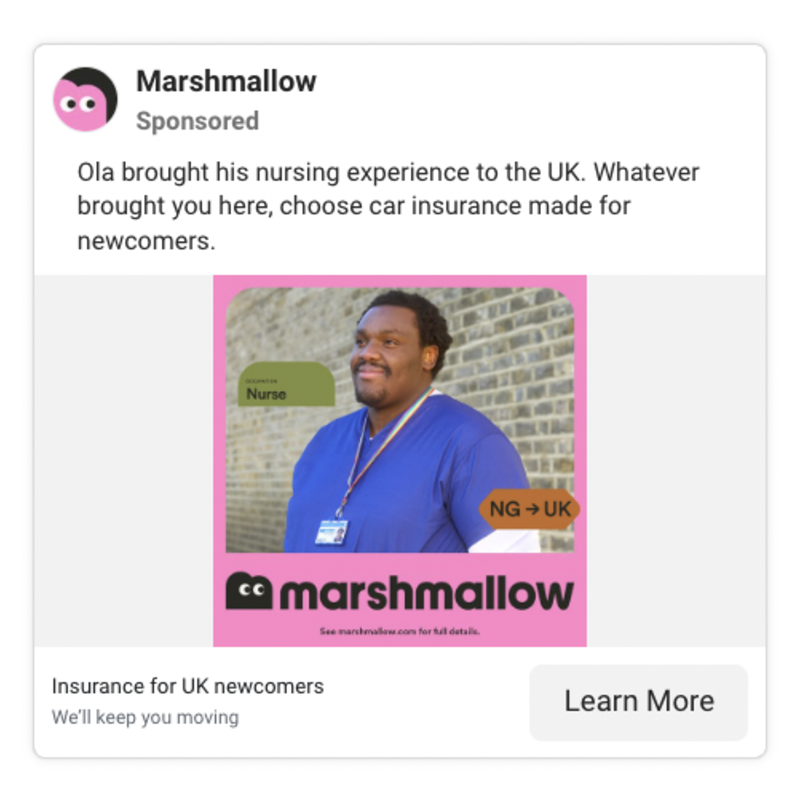 Marshmallow ad - Ola, nurse, NG to UK