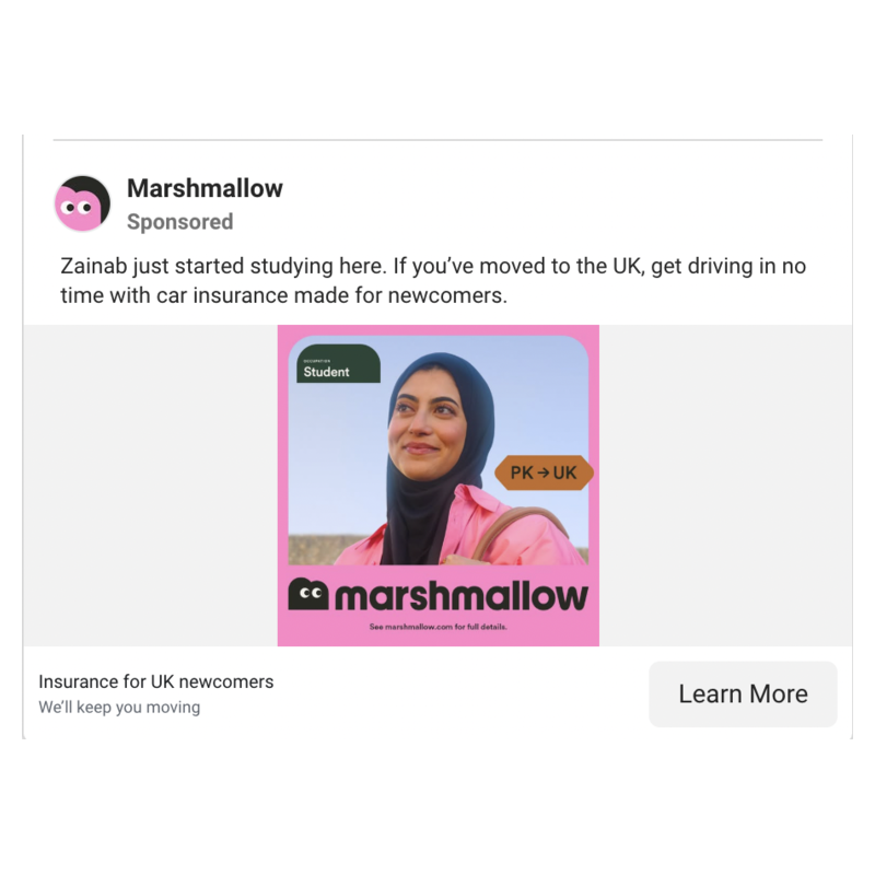 Marshmallow ad - Zainab, student, PAK to UK