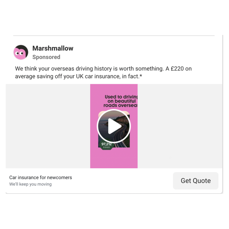 Marshmallow video ad - £220 average saving off UK car insurance