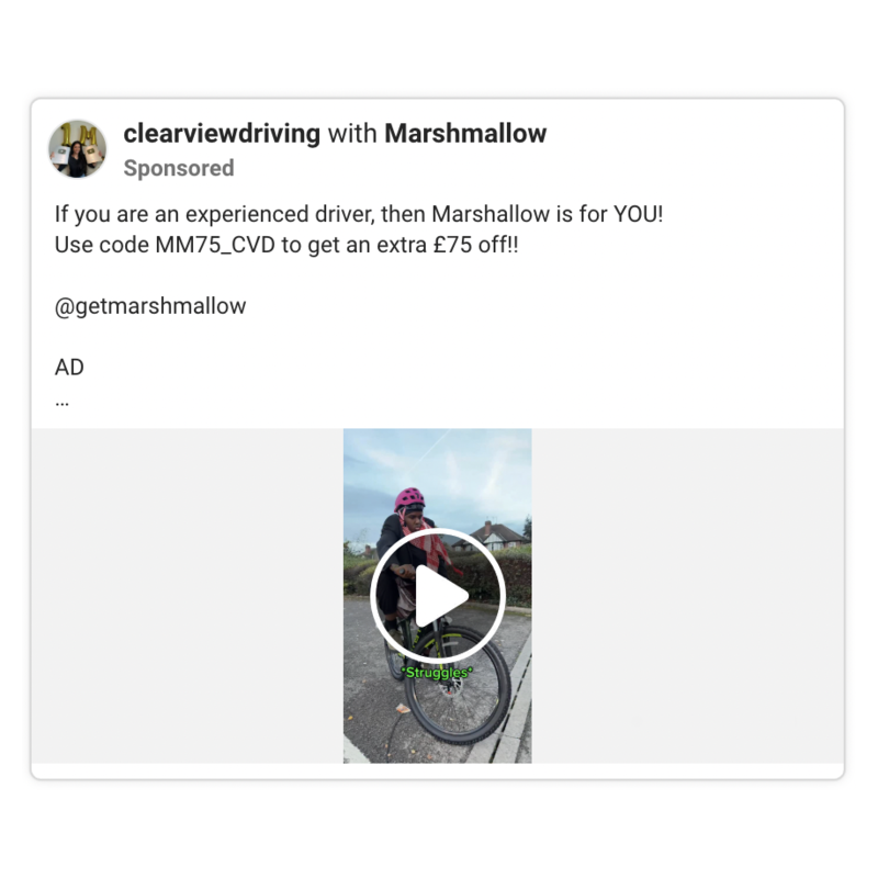 clearviewdriving x Marshmallow - experienced driver discount code MM75_CVD